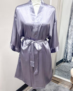 Satin Kimono Short Robe - Charcoal