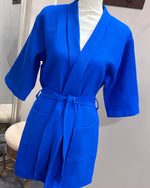 Waffle Kimono Pink Short Robe - Lapis Blue