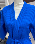 Waffle Kimono Pink Short Robe - Lapis Blue