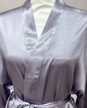 Satin Kimono Short Robe - Charcoal