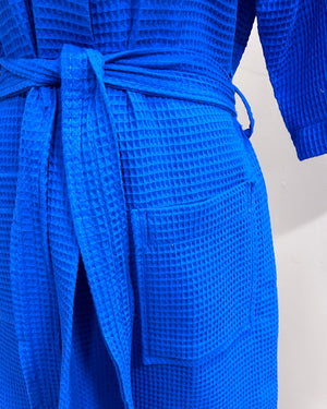 Waffle Kimono Pink Short Robe - Lapis Blue