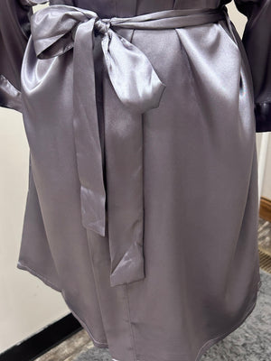 Satin Kimono Short Robe - Charcoal
