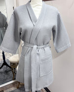 Waffle Kimono Pink Short Robe - Gray