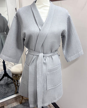 Waffle Kimono Pink Short Robe - Gray
