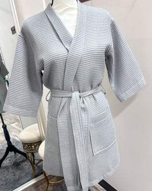 Waffle Kimono Pink Short Robe - Gray