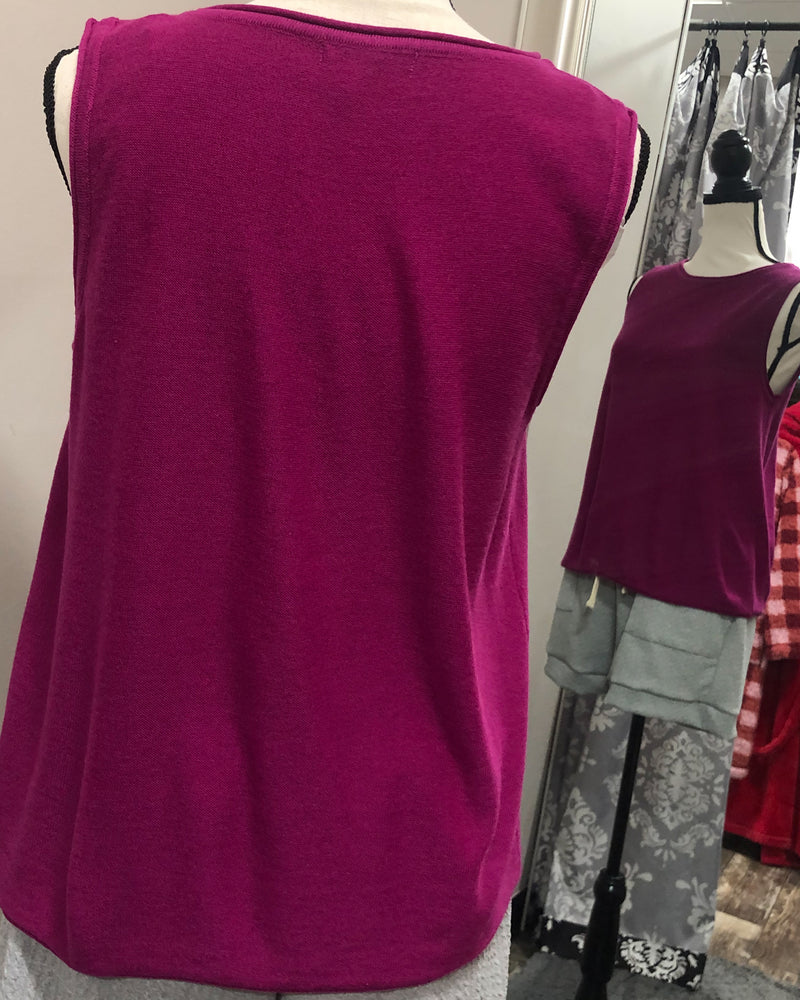 Round Neck Sweater Tank - Magenta