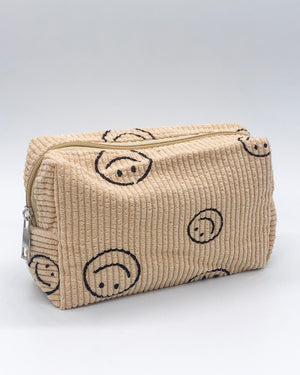 Smiley Face Corduroy Cosmetic Bag