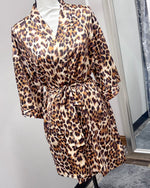 Satin Kimono Short Robe - Leopard
