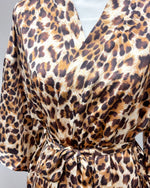 Satin Kimono Short Robe - Leopard