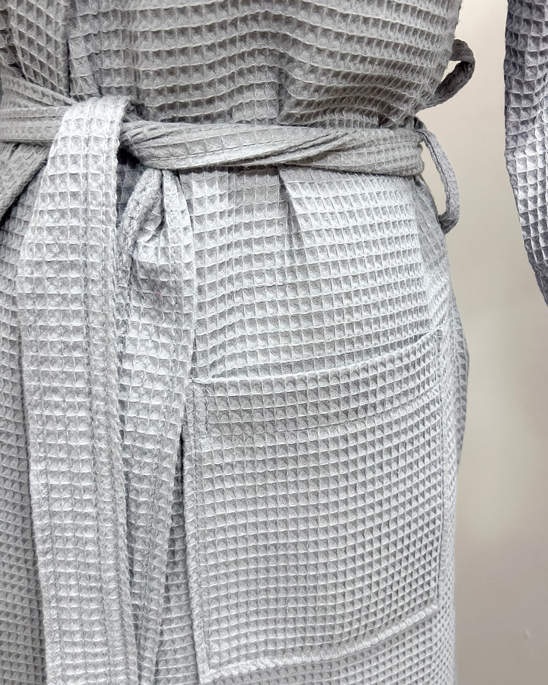 Waffle Kimono Pink Short Robe - Gray