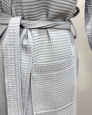 Waffle Kimono Pink Short Robe - Gray