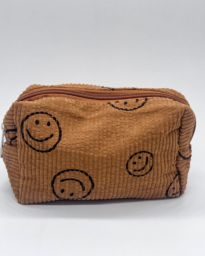 Smiley Face Corduroy Cosmetic Bag