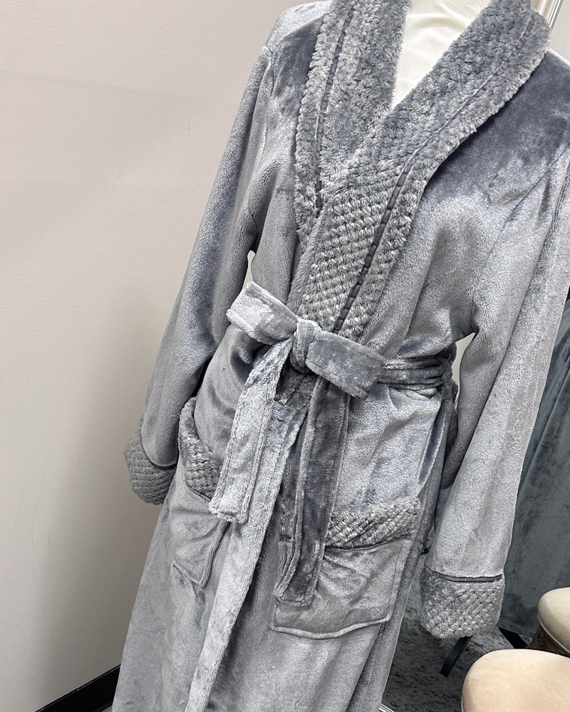 Plush Soft Warm Fleece Robe - Grey