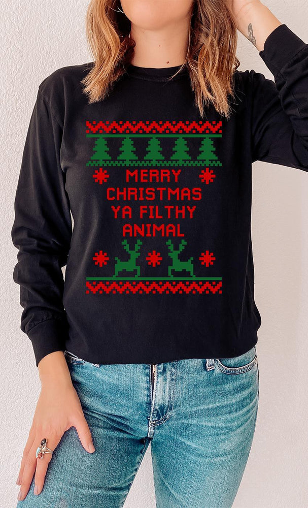 Merry Christmas Ya Filthy Animal Long Sleeve Tee