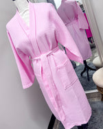 Waffle Kimono Pink Long Robe - Pink