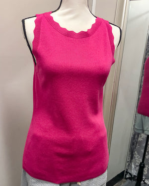 Scalloped Sleeveless Sweater Tank - Fuchsia