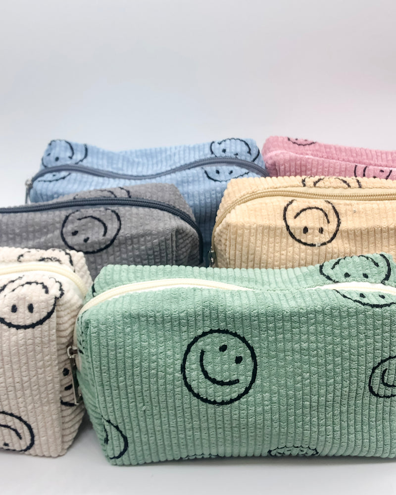 Smiley Face Corduroy Cosmetic Bag