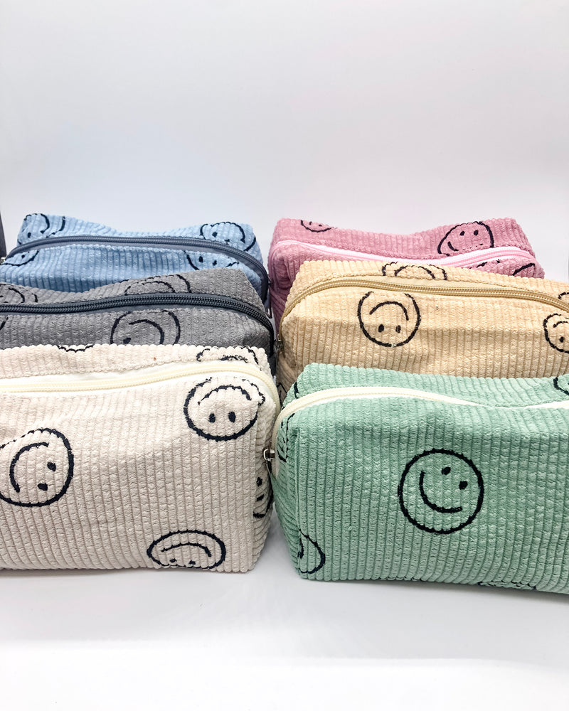 Smiley Face Corduroy Cosmetic Bag
