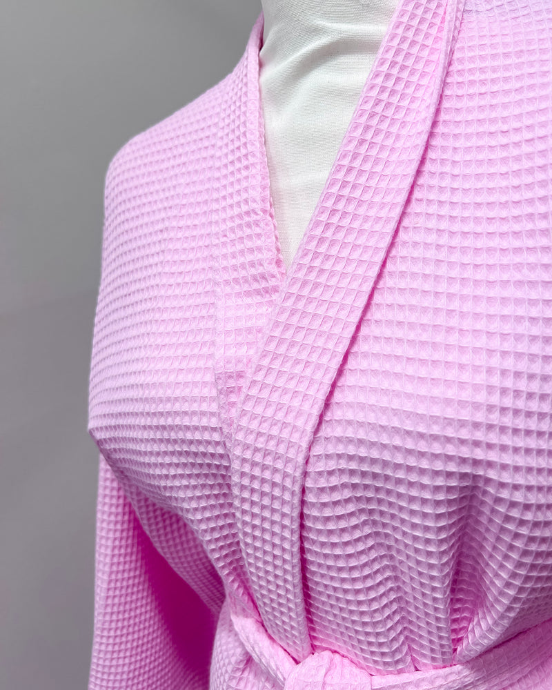 Waffle Kimono Pink Long Robe - Pink