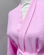 Waffle Kimono Pink Long Robe - Pink