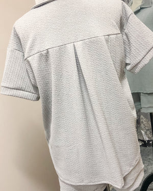 Textured Short Sleeved Collared Lounge Top - Heather Grey