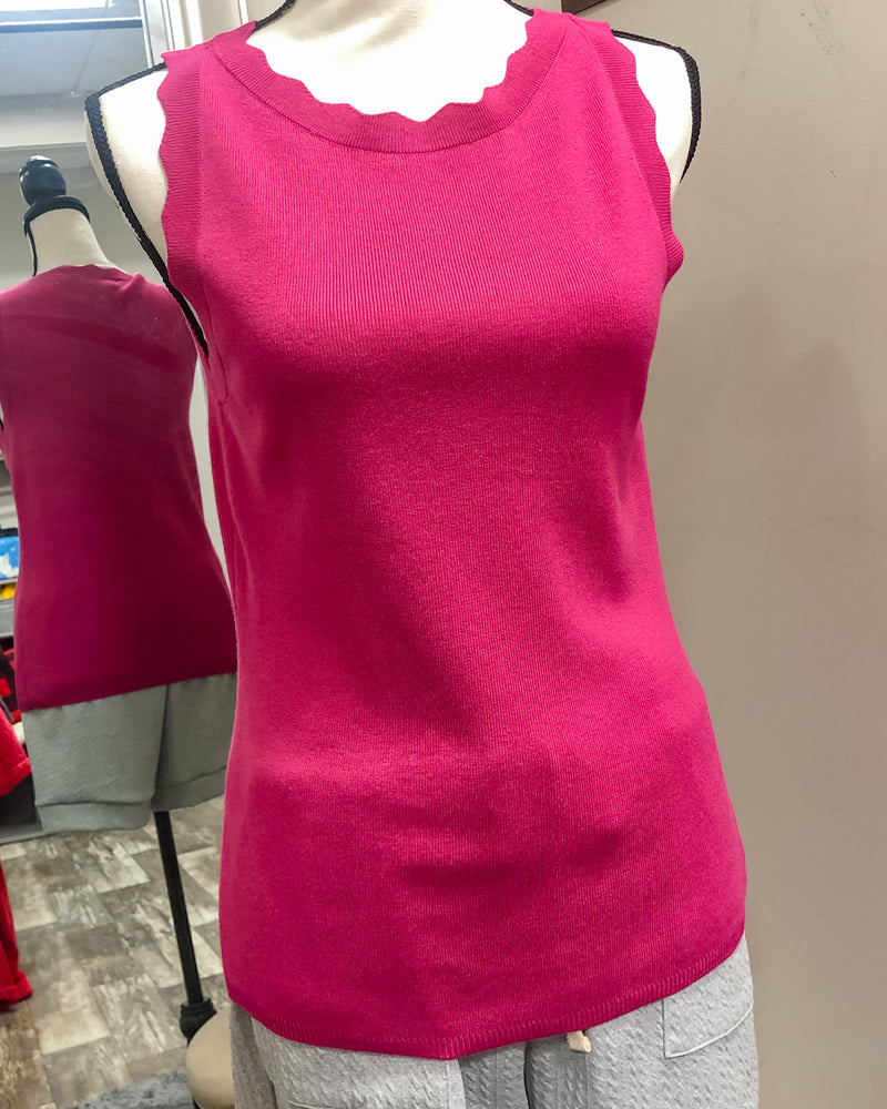 Scalloped Sleeveless Sweater Tank - Fuchsia