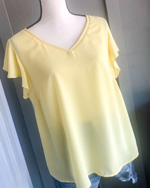 Lace Lined V-Neck Woven Top - Canary Yellow