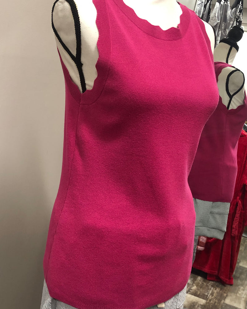 Scalloped Sleeveless Sweater Tank - Fuchsia