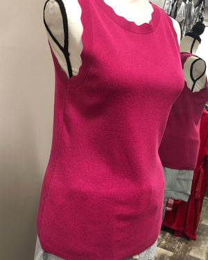 Scalloped Sleeveless Sweater Tank - Fuchsia