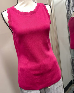 Scalloped Sleeveless Sweater Tank - Fuchsia