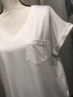 V-Neck Knit Top w/ Pocket - White