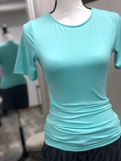 Round Neck Fitted Knit Top - Seafoam