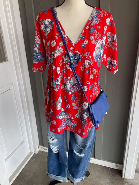 Floral Babydoll Blouse - Red