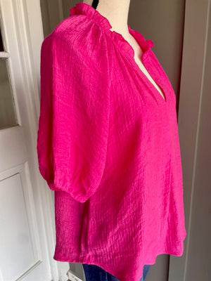 Scrunched Elastic V-Neck- Fuschsia