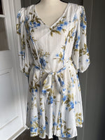 Floral Peasant Sleeve Dress Blue/Ivory