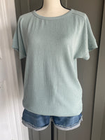 Ribbed Knit Top- Dusty Blue