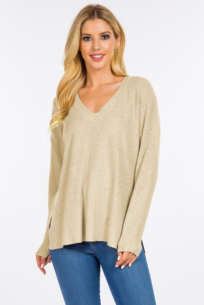 Waffle Knit Pullover - Heather Cashew