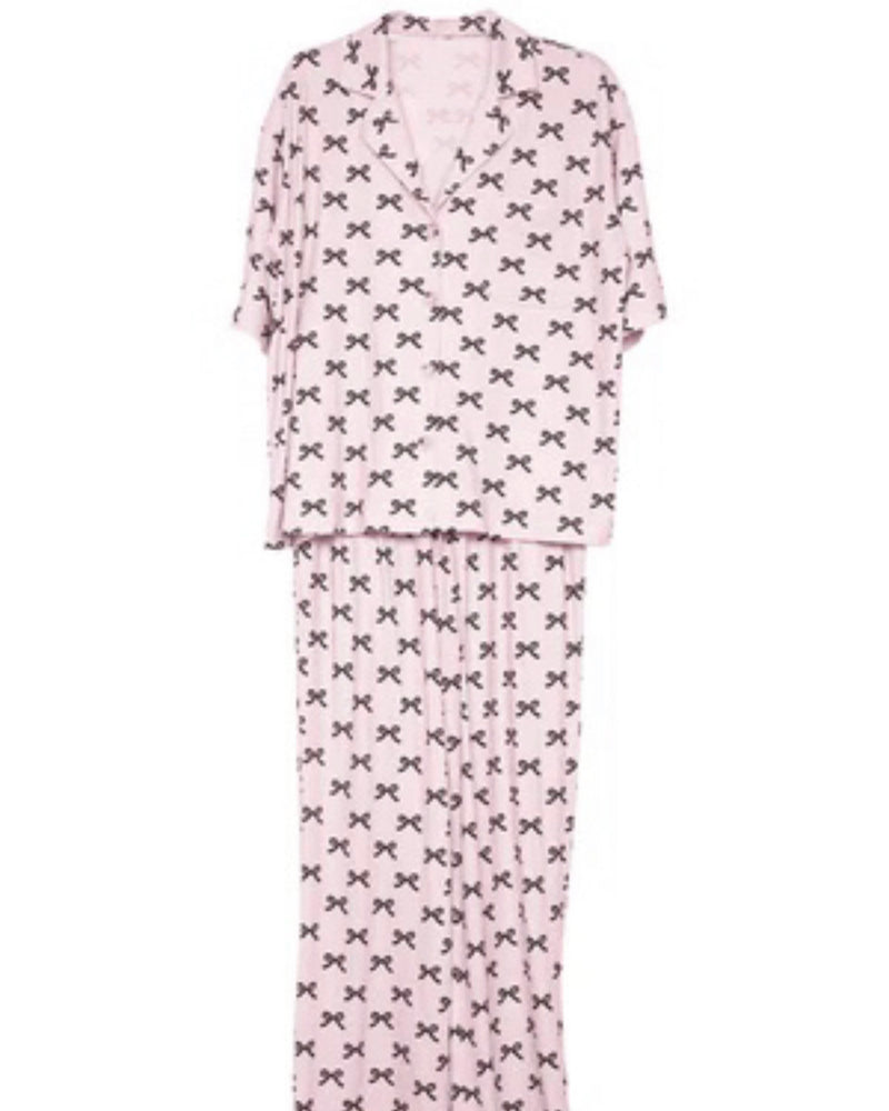 Pink & Black Mini Bows Pajama Pants Set