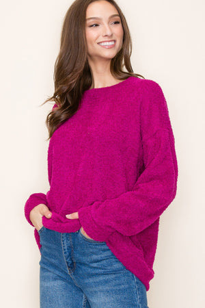 Poodle Knit Pullover Top - Magenta