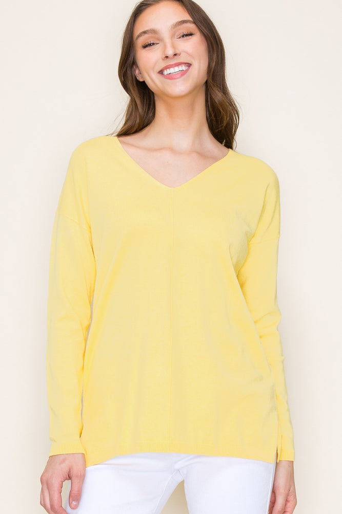 Super Soft V-Neck Sweater Top - Yellow