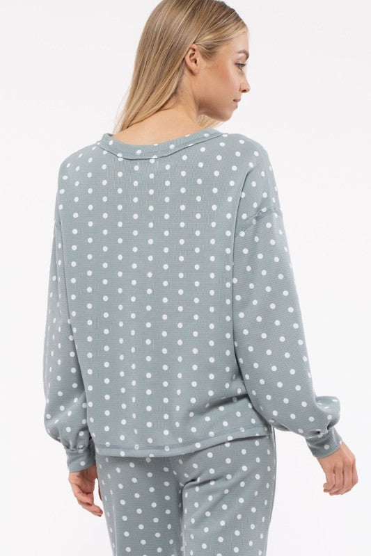 
            
                Load image into Gallery viewer, Dusty Mint/Cream Polka Dot Top
            
        
