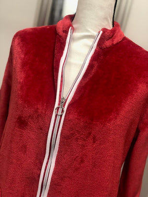 
            
                Load image into Gallery viewer, Bright Red Plush Zip Up Robe
            
        