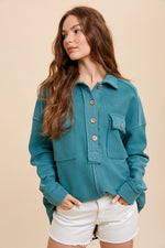 Collared Button Front Sweatshirt - Teal