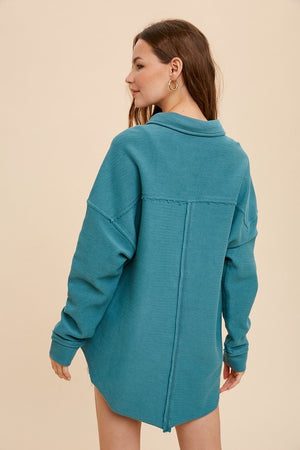 
            
                Load image into Gallery viewer, Collared Button Front Sweatshirt - Teal
            
        