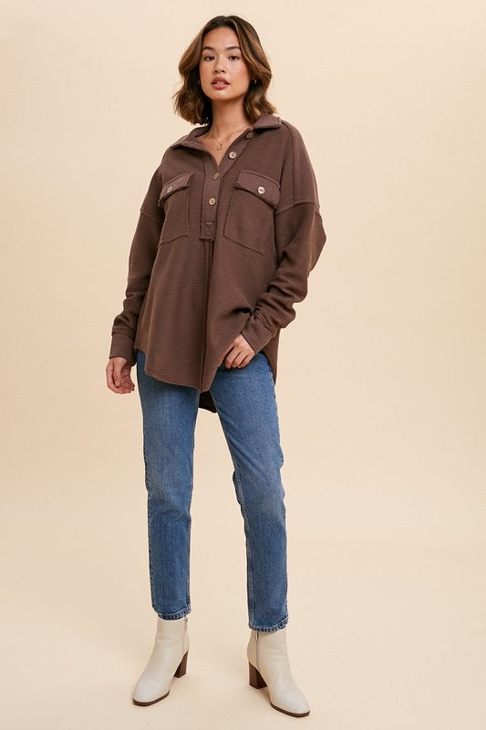 Collared Button Front Sweatshirt - Mocha