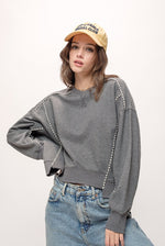 Relaxed Fit Top with Stitched Trim - Charcoal