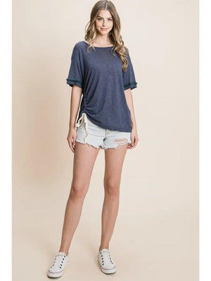 
            
                Load image into Gallery viewer, Navy Linen Fringe Short Sleeve Top
            
        
