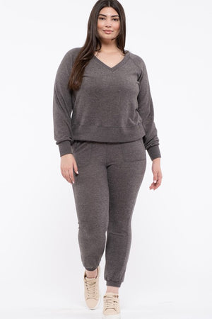 Charcoal V-neck Knit Pullover - PLUS