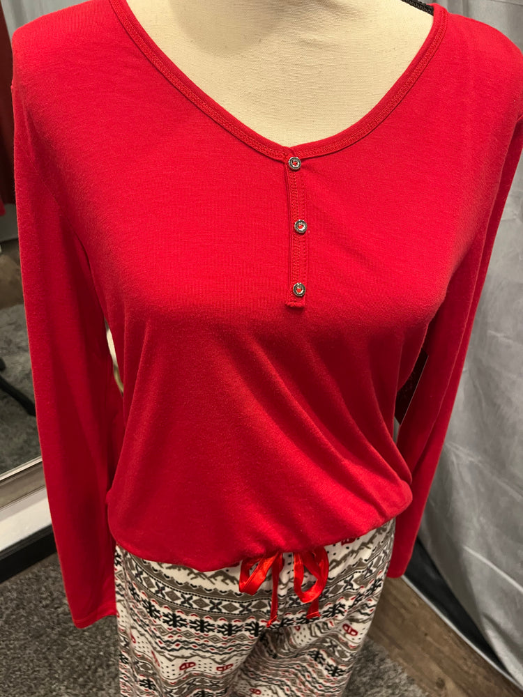 Red V-Neck Top - Long Sleeve