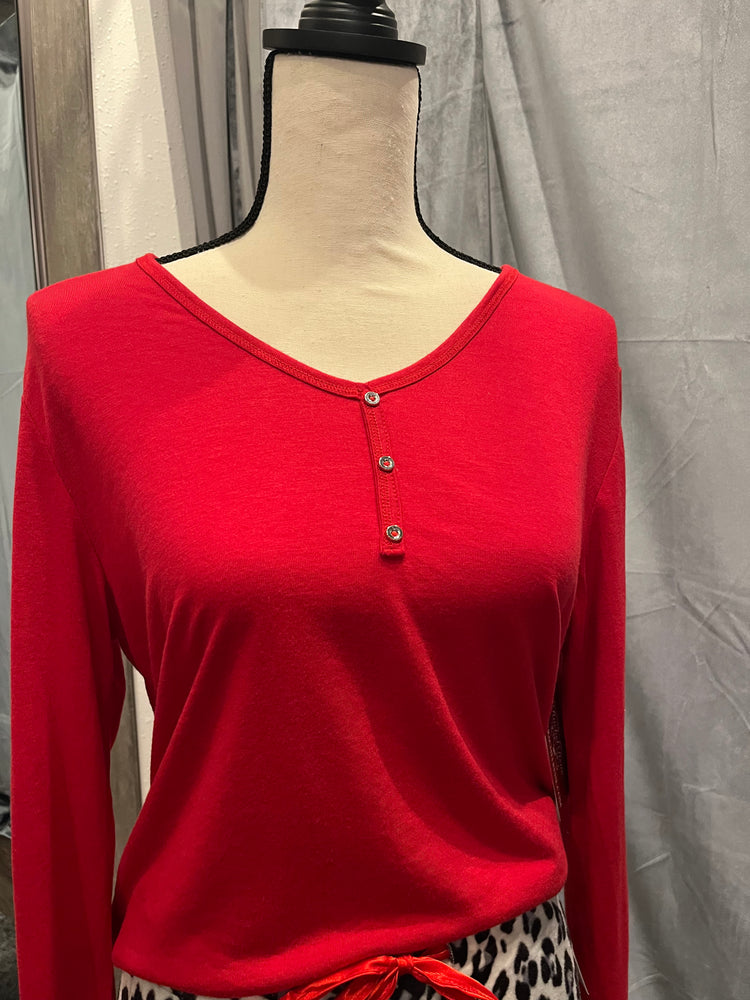 Red V-Neck Top - Long Sleeve